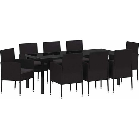 Maison Exclusive - Set da Pranzo per Giardino con cuscino 9 pcs Nero polyrattan