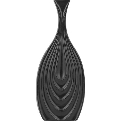 Florero decorativo de gres negro 39 cm superficie tallada forma irregular Thapsus