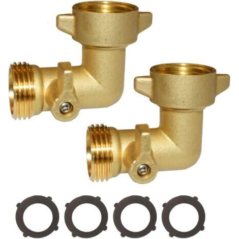 Coude de tuyau d'arrosage à 90 degrés avec vanne d'arrêt Coude de tuyau 3/4 pouces (Approx. 0.6cm) Coude de tuyau GHT Adaptateur de tuyau en laiton pour RV Coude à 90 degrés avec 4 rondelles (1/5)