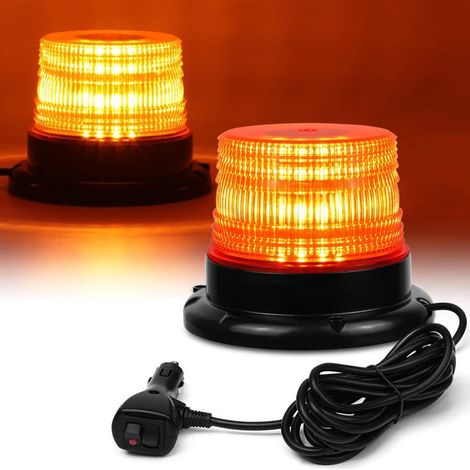 Gyrophare à DEL, 12 V-24 V, ambre, 40 DEL, clignotant de sécurité avec aimant et câble droit de 5m pour véhicules, chariots élévateurs, camions, tracteurs, voiturettes de golf, VTT, voitures et autobu (1/5)