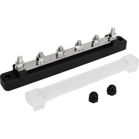 Bornier de distribution 6 voies avec cache anti-poussière, goujons M6, 12-48V CC 150A, noir, pour voitures, bateaux et camping-cars (1/5)