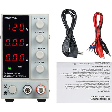 wanptek Alimentation CC à découpage NPS1203W 0-120 V 0-3 A Alimentation LED Affichage à 3 chiffres Haute précision réglable Mini AC 115 V/230 V 50/60 Hz Tension et courant régulés double sortie (1/5)