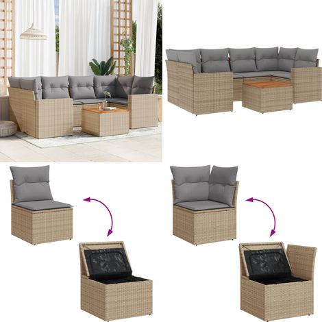 7-tlg. Garten-Sofagarnitur mit Kissen Beige Poly Rattan - Gartenmöbel - Outdoor Möbel - Rattan Gartenmöbel - PE-Rattan - Esstisch Set - Home & Living (1/5)