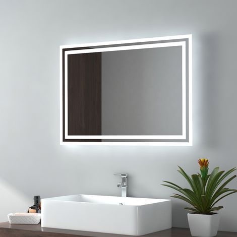 EMKE Illuminated LED Bathroom Mirror, Wall-Mounted Vanity Mirror with Light, Button Switch, Demister Pad, Adjustable Color Tones 500x700mm (1/5)