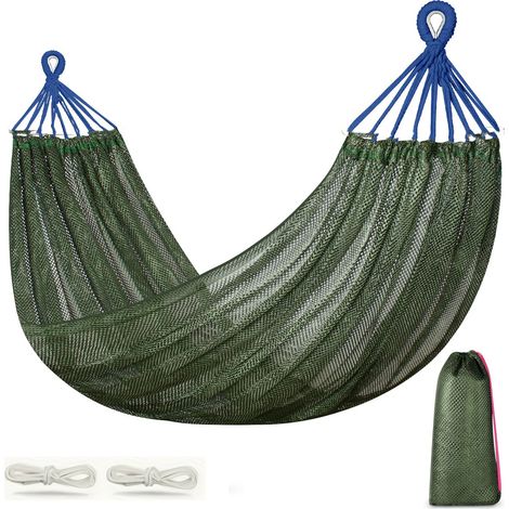 Hamaca de camping de seda de hielo de 190 x 130 cm, columpio para patio, transpirable, soporta 250 kg, con bolsa de almacenamiento (verde militar) (1/4)