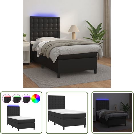 The Living Store Sommier à lattes de lit avec matelas et LED Noir 100x200 cm - Lit Plateforme - Lit Design - Lit Moderne - Lit Capitonné - Sommier Tapissier (1/5)