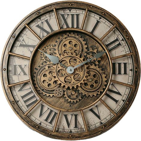 Horloge murale à engrenages vintage industriel – Diamètre 45 cm – Métal et bois – Style rustique ferme pour décoration intérieure (1/4)