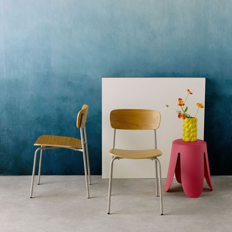 Lot de 2 chaises vintage contreplaqué avec placage bois et pieds métal L 43.5 x P 51 x H 77cm - Toby Beige / Frêne