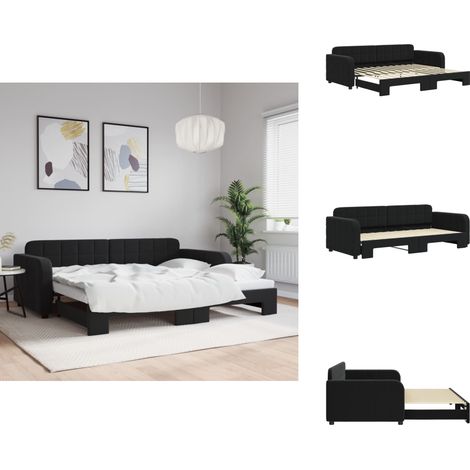 Lit de jour avec gigogne sans matelas noir 90x200 cm - Lit Deux Places - Canapé Convertible - Lit Gigogne - Meuble Multifonctionnel - Literie (1/5)