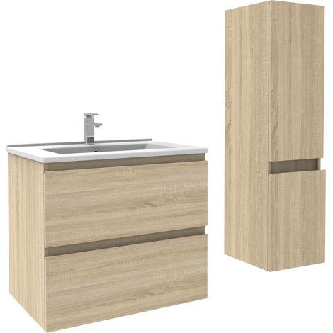 Acezanble Ensemble meubles Salle De Bain 60cm Chêne Wotan meuble avec colonne vasque ceramique