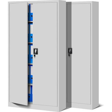 2er Set Aktenschrank C001 Metallschrank Stahlschrank Werkzeugschrank Büroschrank Lagerschrank Universalschrank Pulverbeschichtung Flügeltüren 185 cm x 90 cm x 40 cm (grau/grau)