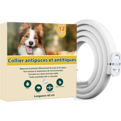 Collier antipuces et antitiques naturel pour chiens, réglable 65 cm, protection longue durée contre les parasites (1/5)