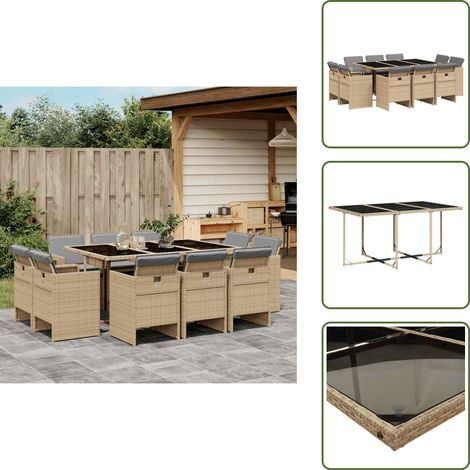 Cuscini per sedie - vidaXL Set Pranzo da Giardino 11 pz con Cuscini Beige Misto Polyrattan - Rattan PE