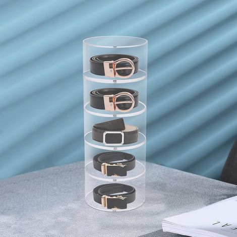 Boite de rangement pour ceinture Boite de rangement pour ceinture en acrylique Stand de rangement pour ceinture Boite de rangement pour ceinture ronde Transparente avec couvercle