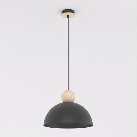 Lampada a sospensione Kaki in acciaio nero opaco e legno (1/5)