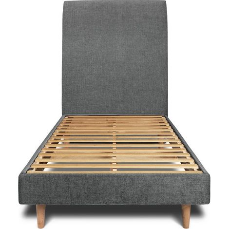Lit 90x190cm avec tête de lit tapissier tissu et sommier kit gris anthracite - Hauteur totale : 29cm (1/5)