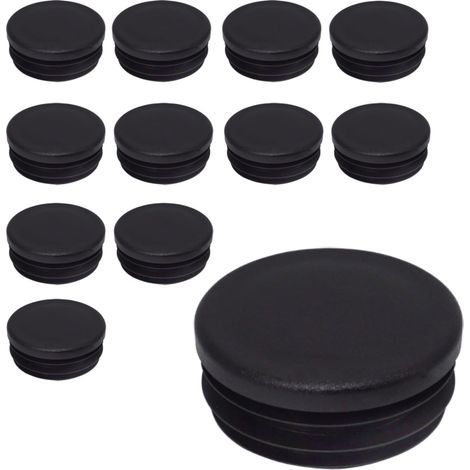 Packung mit 12 runden Rohrendkappen 45 mm, schwarzer Kunststoff, RAL 9005, für Zaunpfosten (1/5)