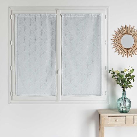 Paire de petits voilages brodés au style art déco Blanc 60x120 cm (1/2)