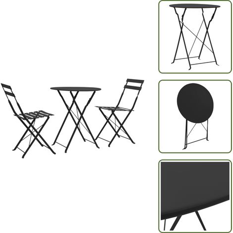 Ensemble de bistro 3 pcs Acier Noir - Ensemble De Bistro - Salon De Jardin - Mobilier De Jardin - Table Et Chaises - Acier Noir (1/5)