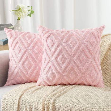 Fodera per cuscino rosa – motivo a quadri delicati, stile boho – adatta per soggiorno, camera da letto, ecc. – set da 2, 45 × 45 cm (1/5)