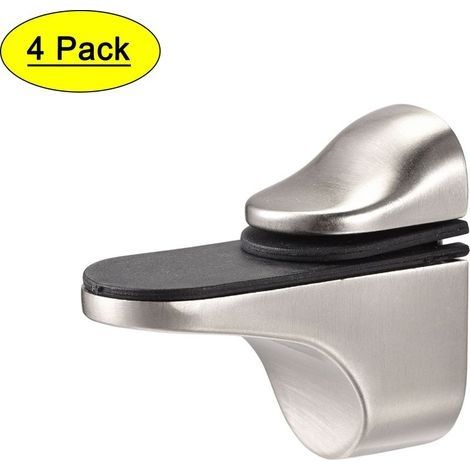 4Pcs Pince à Verre Support de Tablette en Verre Réglables Pince à Verre en Alliage de Zinc Supports d'Étagère en Verre Fixation Murale pour Verre d'Épaisseur 3-21 mm Planche Bois(brossée) (1/4)