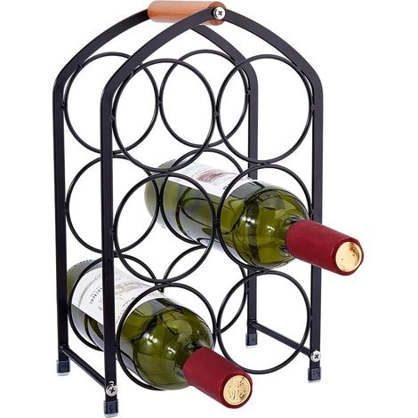 1 petit casier à vin en fer pour 6 bouteilles de vin, comptoir de vin moderne autoportant, support de table de 21 x 12 x 33 cm, grand organisateur de bouteilles pour la maison, le bar, la (1/5)