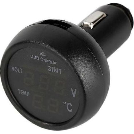 Voltmètre-thermomètre numérique pour voiture, chargeur USB, prise allume-cigare, 3 en 1 (1/5)