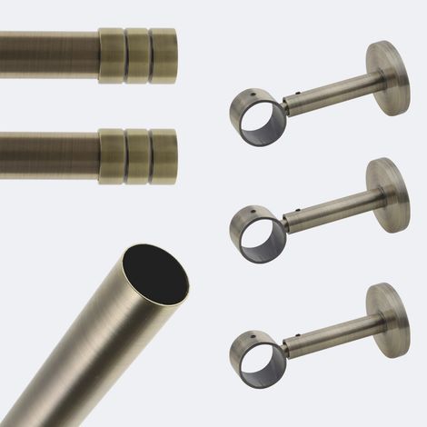 Kit de tringle à rideaux Bronze 250cm Diam.28mm Embout Cylindre 2ST - Fixation Mur - Boulet (1/3)