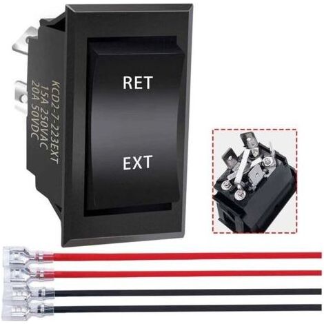 interrupteur inverseur de polarité 12v 3 positions momentané DC Motor Control DPDT 4 broches (ON)-Off-(ON) 20A RV Commutateur pour 5th Wheel Tongue Trailer KCD2-7-223-4P-X (1/4)