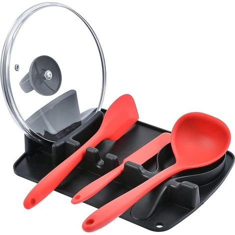 Silikon-Löffelhalter Topfdeckelhalter Küchenutensilienhalter Kochlöffelhalter Deckelhalter Besteckhalter Küchenregal Topfdeckel schwarze (1/5)