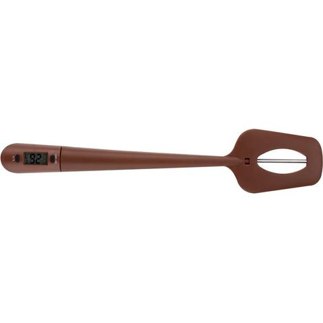 Termómetro portátil para salsas de cocina, espátula para dulces, lector de temperatura, agitador todo en uno de nailon y silicona para chocolate, crema, salsas y jarabes (color café). (1/5)