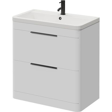 Oslo Gloss White 800mm 2 Drawer Vanity Unit with Leni Basin - 800mm - Matt Black 300mm Finger Pull