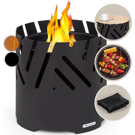 Blumfeldt Feuerschale mit Grillrost, Outdoor Stahl-Feuerschale Groß für Balkon & Camping, Mobile Feuerschale, Feuerschalen mit Standbasis, Wetterfeste Feuerschale für den Garten, Runde Feuerstelle