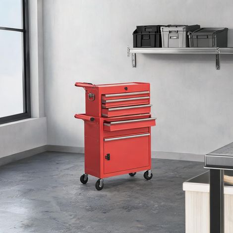 Servante d'atelier coloris rouge en acier 60,5 x 33,5 x 131 cm (1/5)