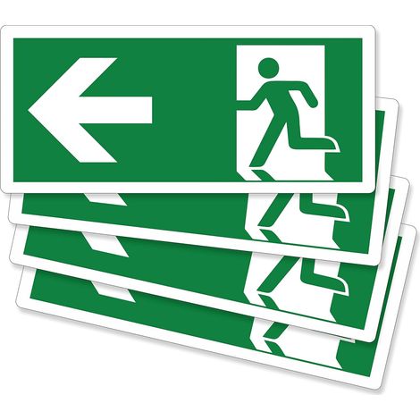 4 pièces de sortie d'urgence à gauche PVC adhésif résistant pour extérieur et intérieur (29 x 13 cm) (4 sorties à gauche) (1/4)