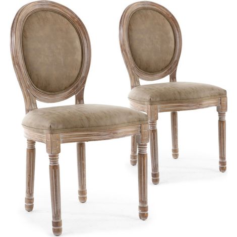 Lot de 2 Chaises Médaillon "Quing" 96cm Taupe (1/4)