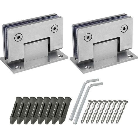 Lot de 2 charnières de porte de douche à 90 degrés avec vis, 4 mm d'épaisseur, en acier inoxydable pour porte de salle de bain et verre (argent) (1/4)