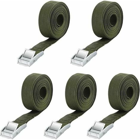 Tendeur à cliquet Sangles, Lot de 5 sangles d'arrimage avec boucle, Sangle à Cliquet Sangles, pour Transport Moto, Camion Sangle Arrimage, Sac à bagages/Équipement de camping, vert olive (1/4)