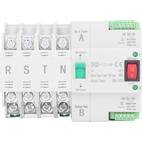 Commutateur transfert auto rail DIN 4P 400V 63A – Double alimentation – Pour générateur et secours – Tableau électrique