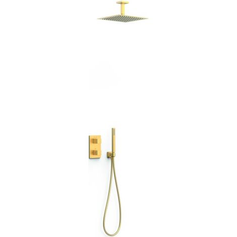 Kit robinet thermostatique encastré 2 voies pour douche Therm-box Or Mat 24K - TRES 00635003OM
