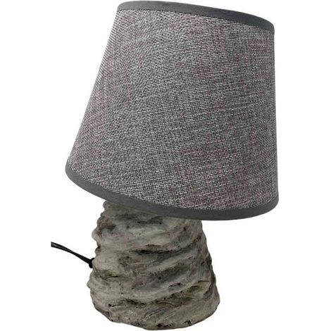 Lume moderno effetto roccia pietra lumetto da comodino abat jour con paralume tela Grigio