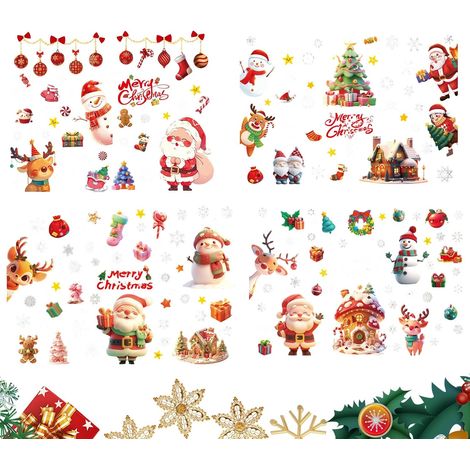 Autocollants De Noël Pour Fenêtre 4 Feuilles Autocollants Père Noël Élan Décalcomanie Mural Porte De Noël pour Décoration Hiver Intérieur Fête Extérieur Vacances (1/5)