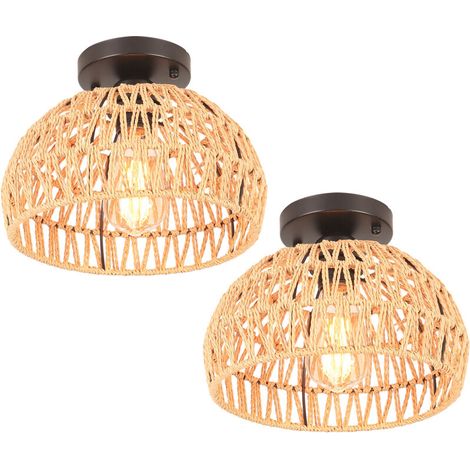 Plafonnier rétro E27 en métal et corde de chanvre – Abat-jour cage rond Ø25CM – Lampe d'intérieur pour cuisine, salon, café – (1/5)
