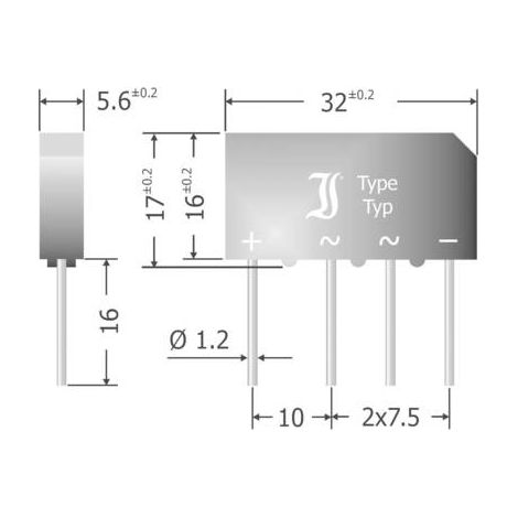 Diotec B500C5000-3300A Pont redresseur SIL-4 1000 V 5 A Monophasé (1/2)