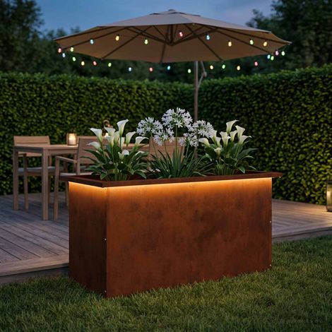 vidaXL Jardinera para jardín con luces LED Oxidado 40 x 80 x 40 cm (1/5)