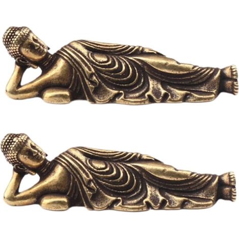 Lot de 2 Statues de Bouddha Couché en Laiton Massif Doré, Décoration Artistique Portable pour Bureau ou Cheminée, Ornement Décoratif Élégant (1/5)