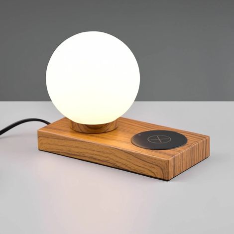 Lampe de table CHLOE blanc mat brun, chargeur Qi E14 RL (1/5)