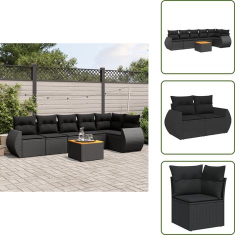 Salon de jardin 7 pcs avec coussins noir résine tressée - Ensemble Salon De Jardin - Meuble De Jardin - Salon Extérieur - Canapé Jardin - Table Basse Jardin (1/5)