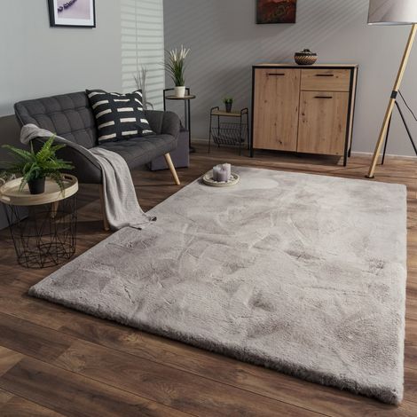 Wohnzimmer Hochflor Teppich Langflor Soft Kaninchenfell Fell Imitat Weich 60 cm x 100 cm x 39 mm Hellgrau Rechteckig (1/5)