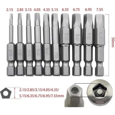 Set mit 10 magnetischen Fünfkant-Schraubendreherbits mit 1/4"-Sechskantschaft – metrische Größen – 50 mm lang (1/4)